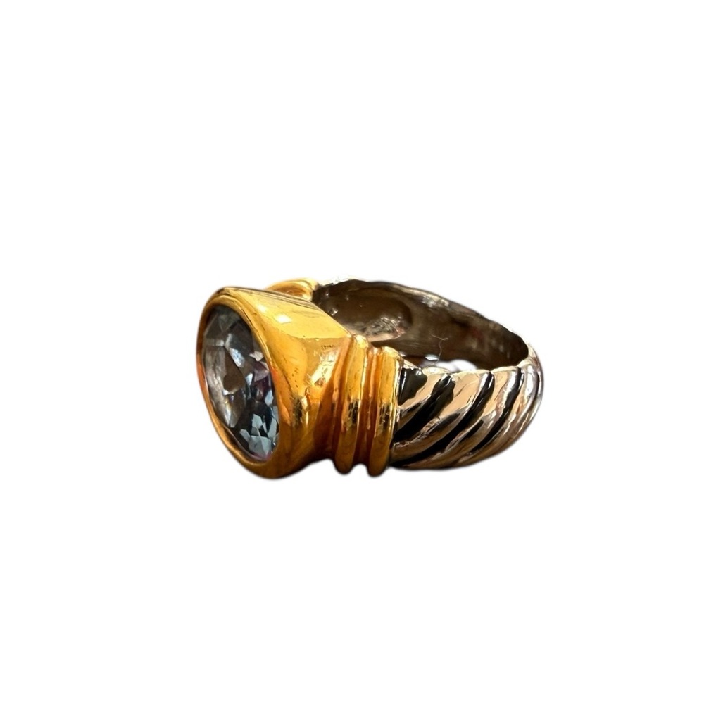 Gold-Tone and Silver-Tone Ring with Blue Stone Size 5 - Picture 4 of 12